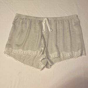 Aerie Womens Satin Boxer Shorts Grey with Lace Trim Size Large NWOT